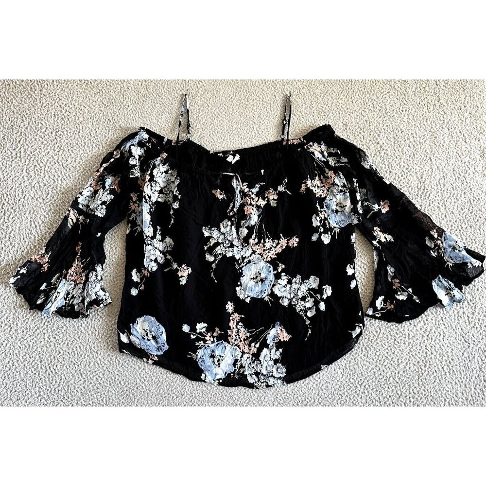 GHOST‎ London Floral Blouse Trumpet Sleeve Flowy Boat Neck Spaghetti